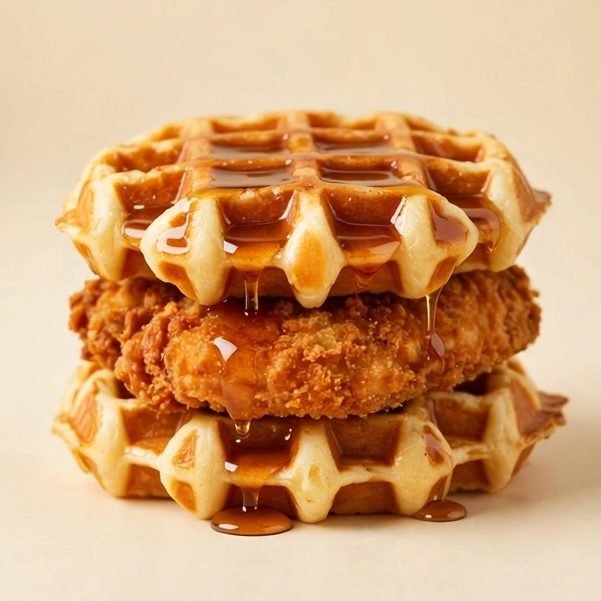 Chicken & Waffles Breakfast Sandwich w/ Chick-fil-A® Filet, illustrated artwork created for Menuu Guide