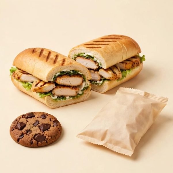 Chilled Grilled Chicken Sub Packaged Meal, illustrated artwork created for Menuu Guide