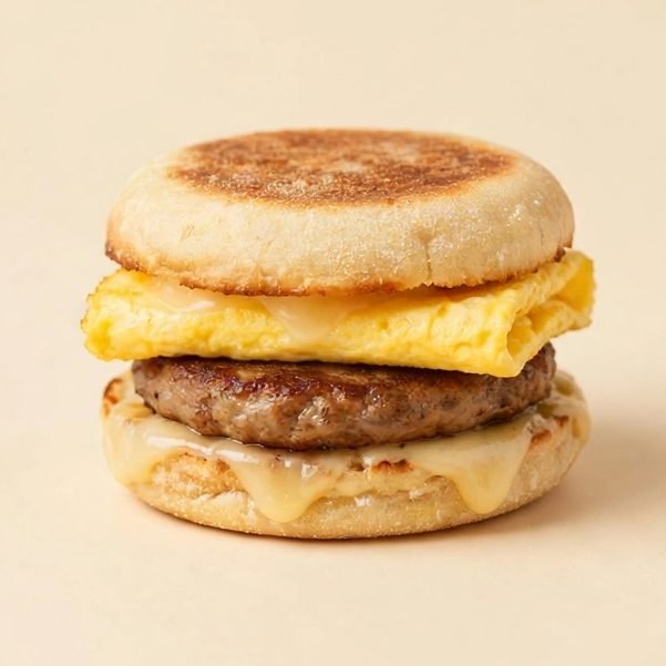 Sausage, Egg & Cheese Muffin, illustrated artwork created for Menuu Guide