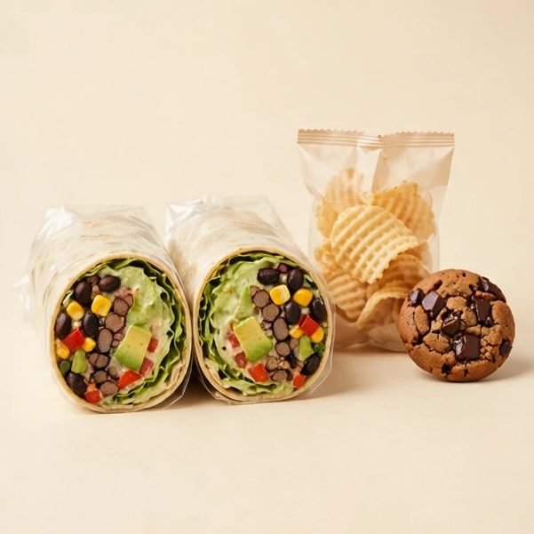 Southwest Veggie Wrap Packaged Meal, illustrated artwork created for Menuu Guide