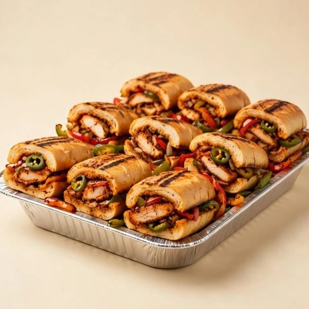 Spicy Chilled Grilled Chicken Sub Sandwich Tray, illustrated artwork created for Menuu Guide