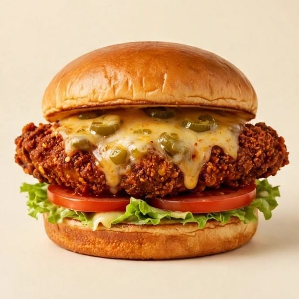 Spicy Deluxe Sandwich, illustrated artwork created for Menuu Guide